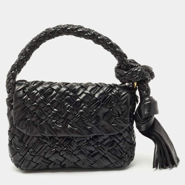 Pre Owned Bottega Veneta Black Intreccio Leather kalimero Citta Shoulder Bag