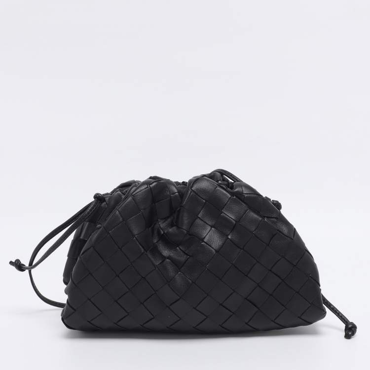Pre Owned Bottega Veneta Black Intrecciato Leather Mini The Pouch Bag