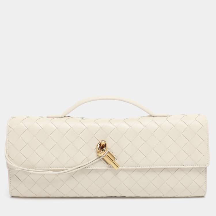 Pre Owned Bottega Veneta White Intrecciato Leather Andiamo Clutch