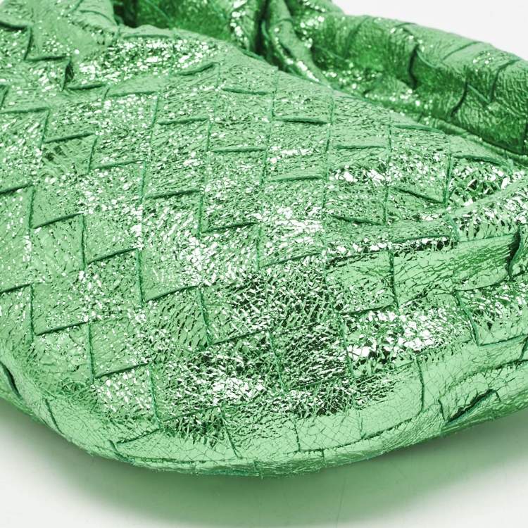 Pre Owned Bottega Veneta Metallic Green Intrecciato Leather Mini Jodie Hobo