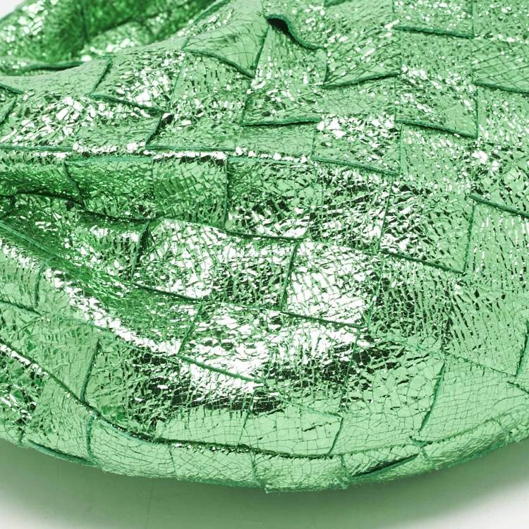 Pre Owned Bottega Veneta Metallic Green Intrecciato Leather Mini Jodie Hobo