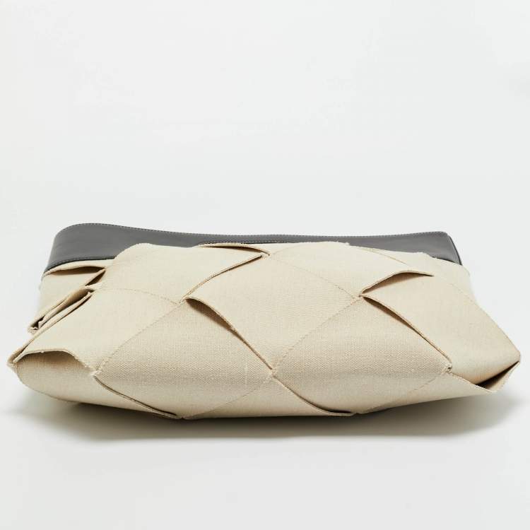Pre Owned Bottega Veneta Beige/Black Intrecciato Canvas and Leather Slip Tote