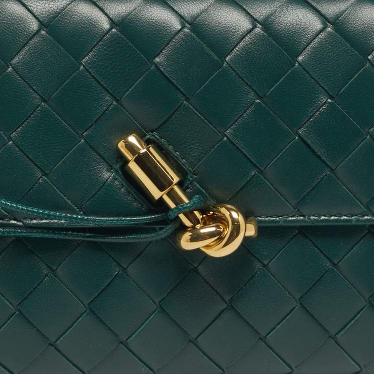 Pre Owned Bottega Veneta Green Intrecciato Leather Medium Andiamo Clutch