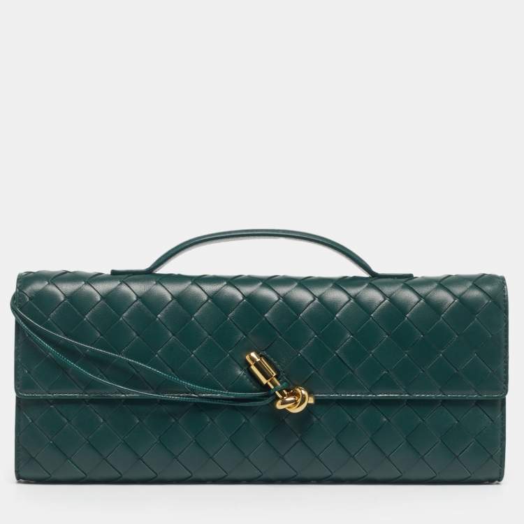 Pre Owned Bottega Veneta Green Intrecciato Leather Medium Andiamo Clutch