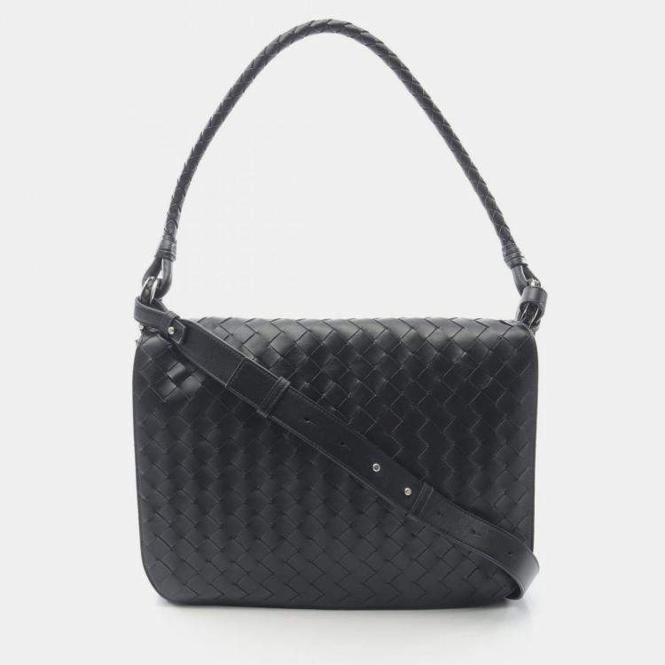 Pre Owned Bottega Veneta Swing Black Intrecciato Leather Shoulder Bag