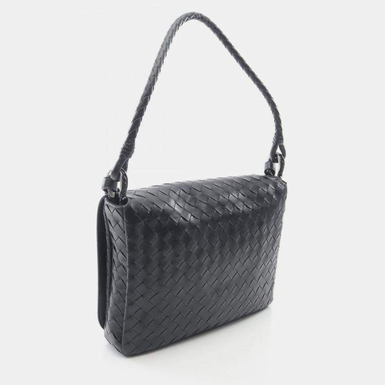 Pre Owned Bottega Veneta Swing Black Intrecciato Leather Shoulder Bag