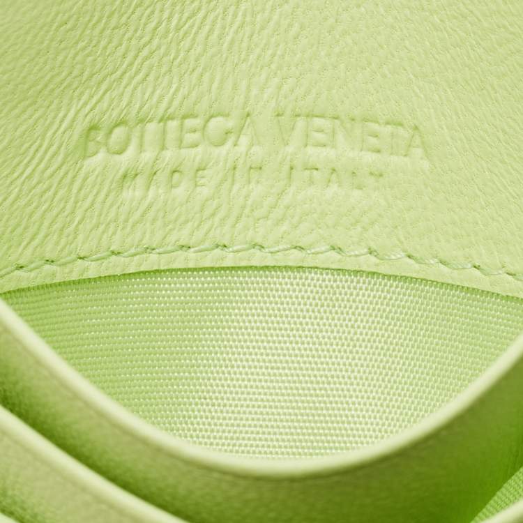Pre Owned Bottega Veneta Light Green Intrecciato Leather Card Holder