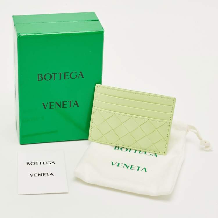 Pre Owned Bottega Veneta Light Green Intrecciato Leather Card Holder