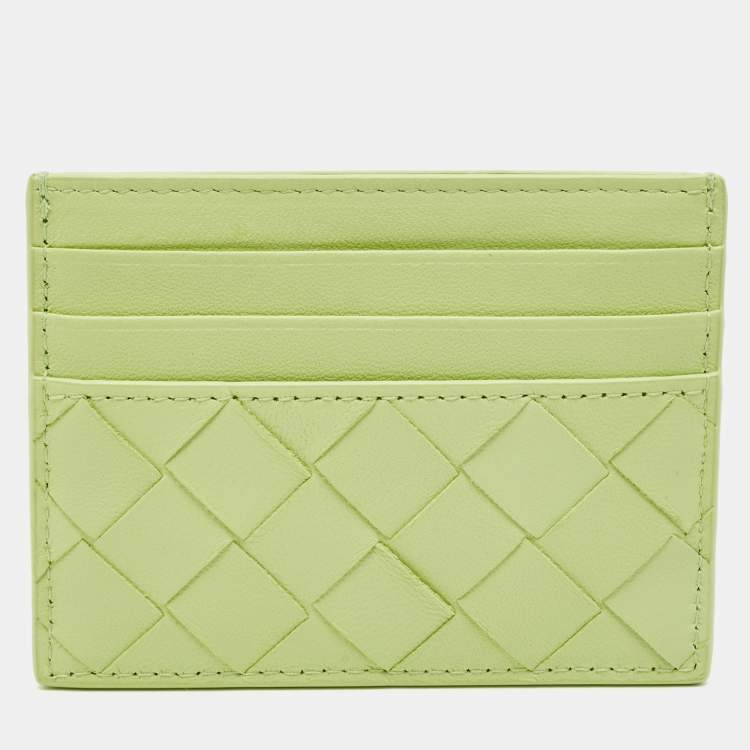 Pre Owned Bottega Veneta Light Green Intrecciato Leather Card Holder