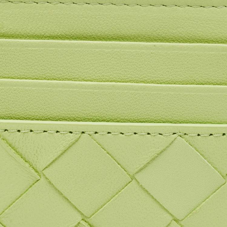 Pre Owned Bottega Veneta Light Green Intrecciato Leather Card Holder