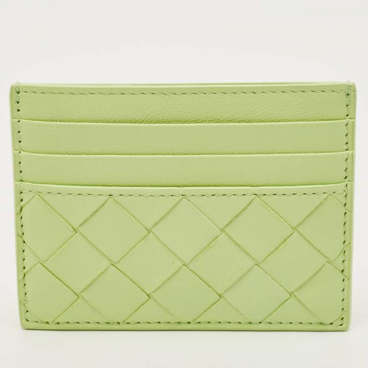 Pre Owned Bottega Veneta Light Green Intrecciato Leather Card Holder