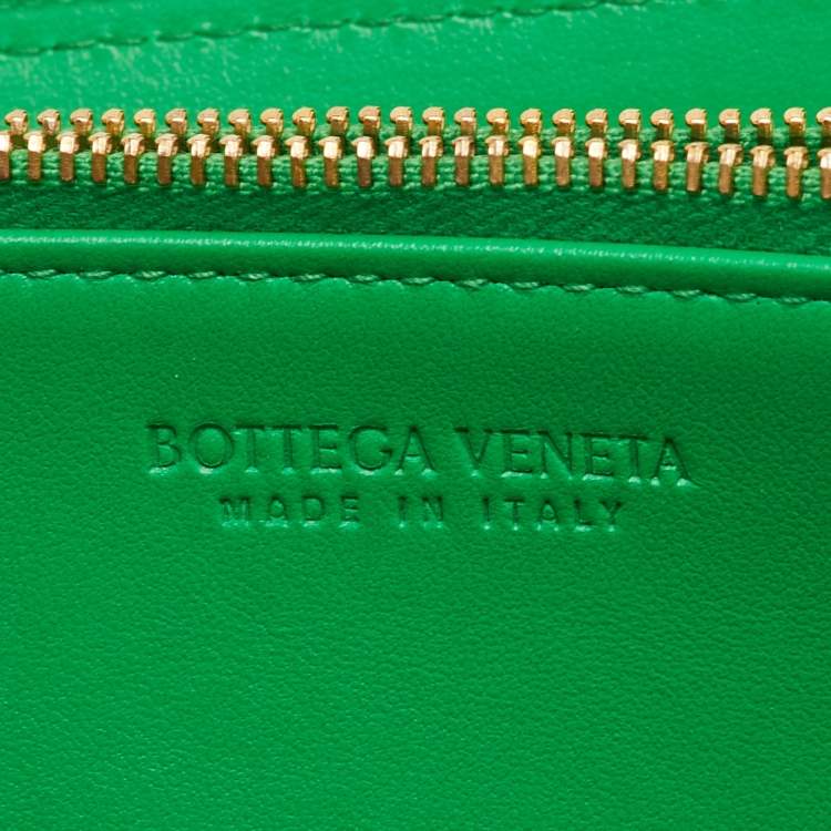 Pre Owned Bottega Veneta Green Intrecciato Leather Zip Around Wallet