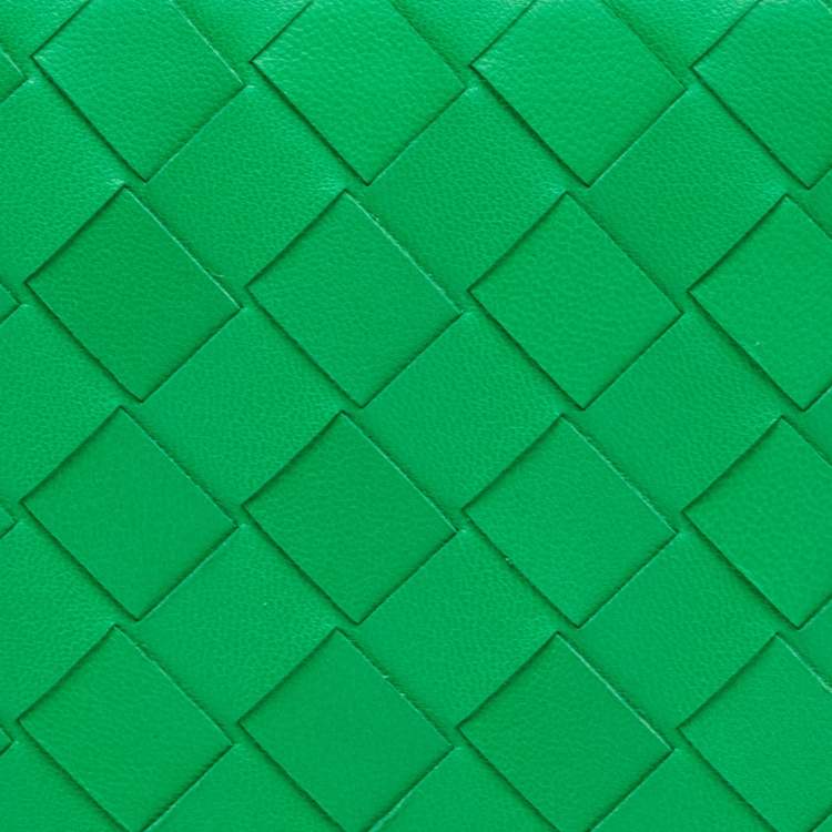 Pre Owned Bottega Veneta Green Intrecciato Leather Zip Around Wallet
