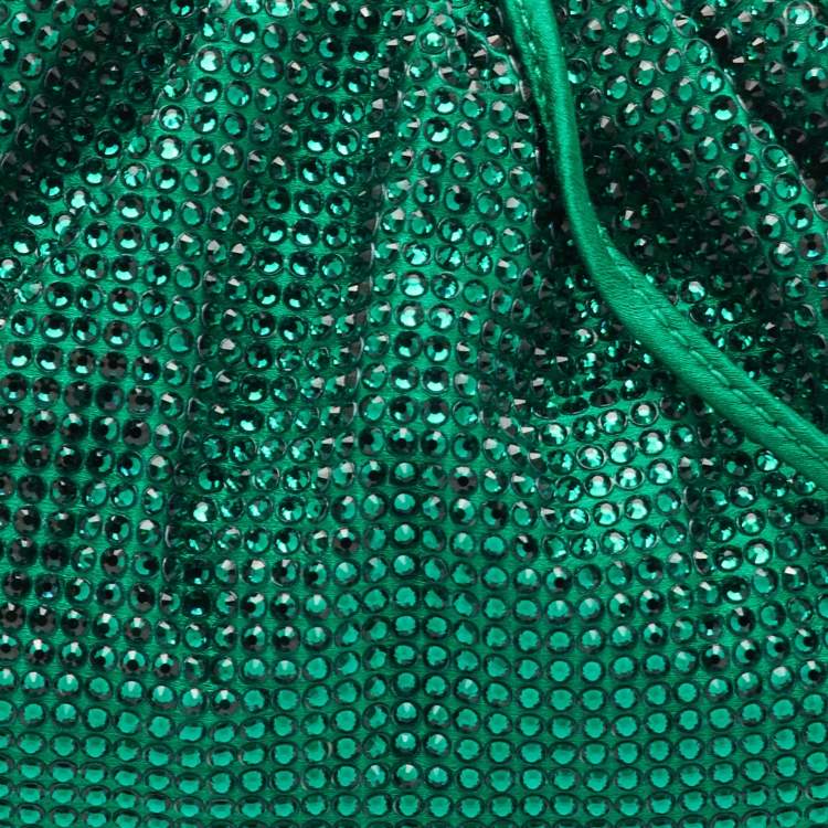 Pre Owned Bottega Veneta The Pouch Mini Green Satin Rhinestones Clutch