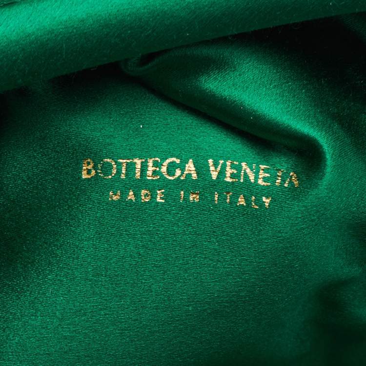 Pre Owned Bottega Veneta The Pouch Mini Green Satin Rhinestones Clutch
