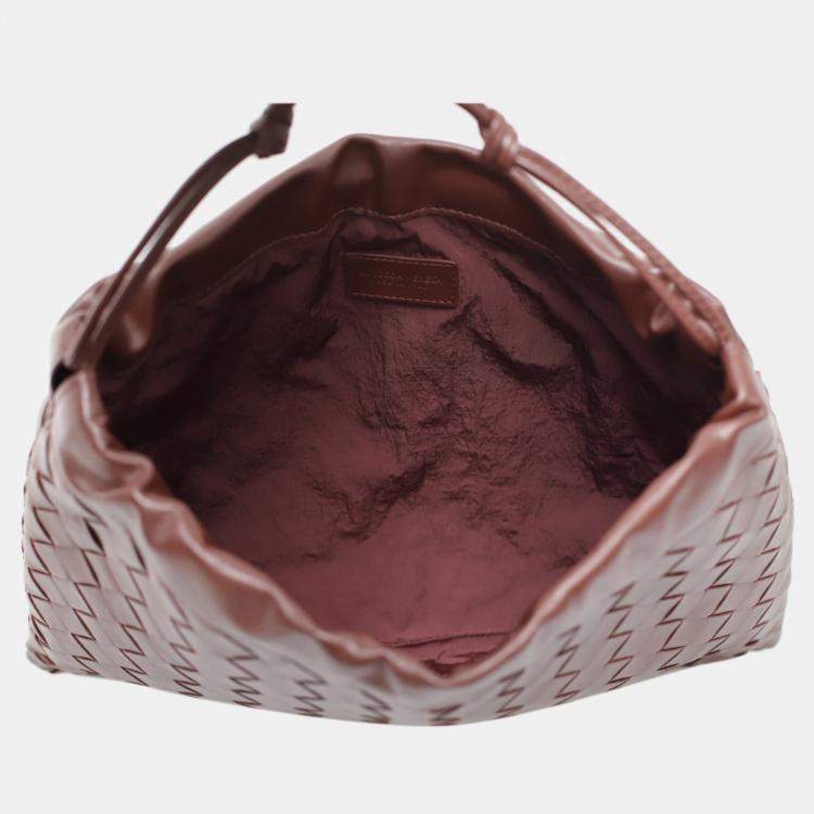 Pre Owned Bottega Veneta Brown Leather Intrecciato Drawstring Clutch