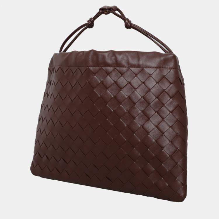 Pre Owned Bottega Veneta Brown Leather Intrecciato Drawstring Clutch