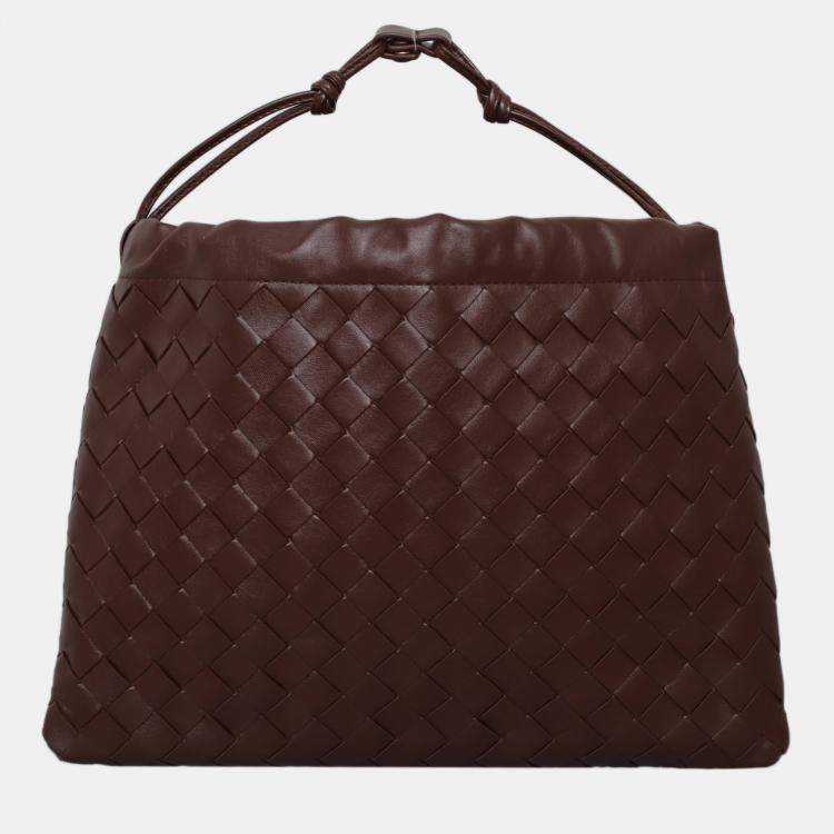 Pre Owned Bottega Veneta Brown Leather Intrecciato Drawstring Clutch