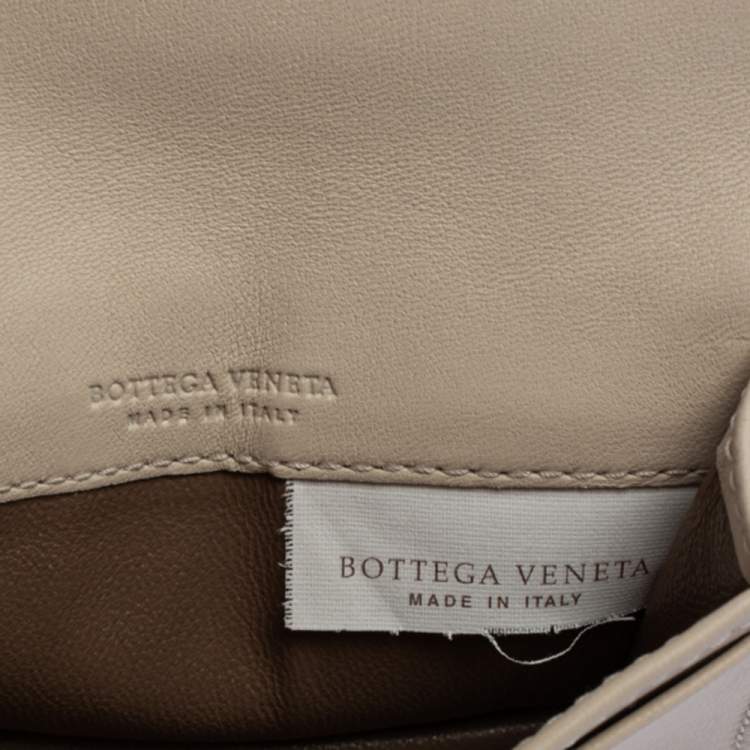 Pre Owned Bottega Veneta Off White Intrecciato Leather Embroidered Business Card Holder