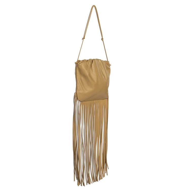 Pre Owned Bottega Veneta Beige Leather Fringe Pouch Hobo