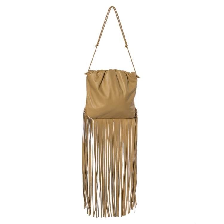 Pre Owned Bottega Veneta Beige Leather Fringe Pouch Hobo