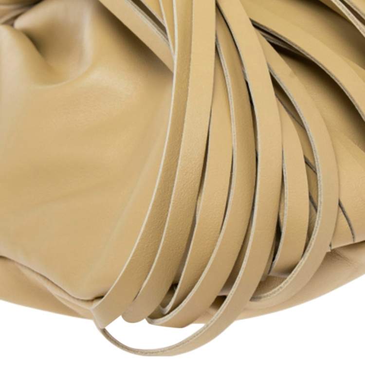 Pre Owned Bottega Veneta Beige Leather Fringe Pouch Hobo