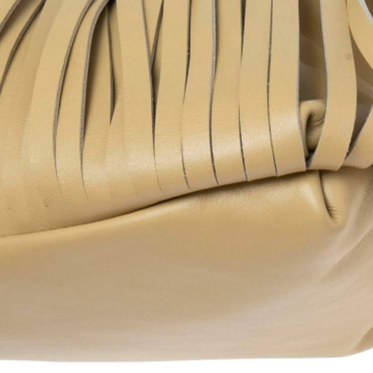 Pre Owned Bottega Veneta Beige Leather Fringe Pouch Hobo