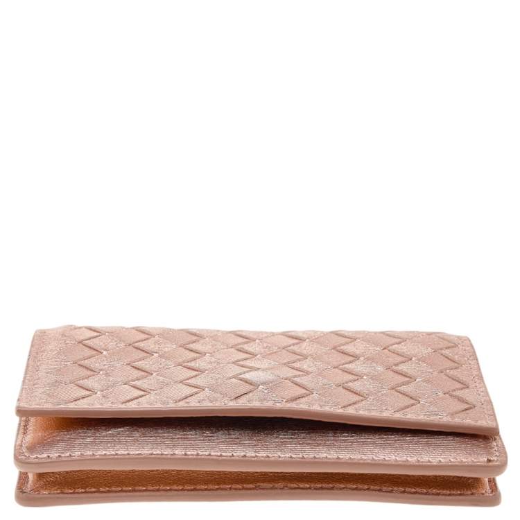 Pre Owned Bottega Veneta Rose Gold Intrecciato Leather Business Card Case