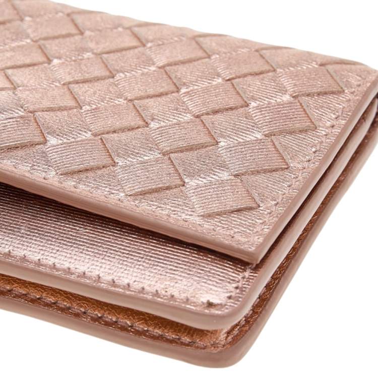 Pre Owned Bottega Veneta Rose Gold Intrecciato Leather Business Card Case