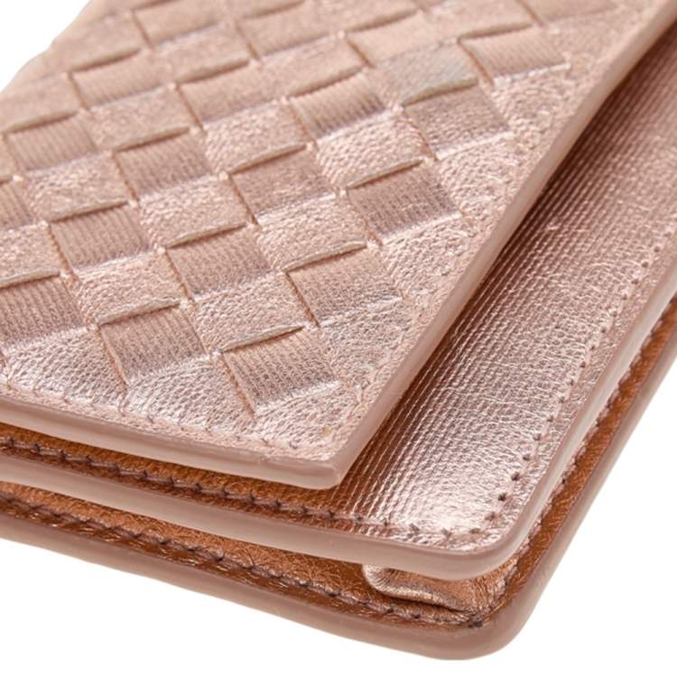 Pre Owned Bottega Veneta Rose Gold Intrecciato Leather Business Card Case