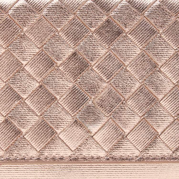 Pre Owned Bottega Veneta Rose Gold Intrecciato Leather Business Card Case