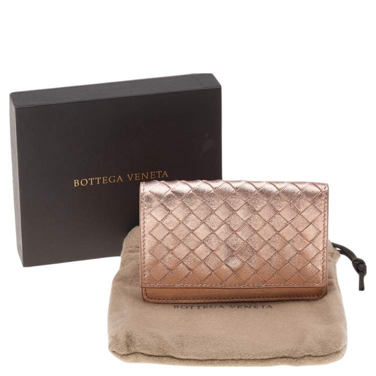 Pre Owned Bottega Veneta Rose Gold Intrecciato Leather Business Card Case