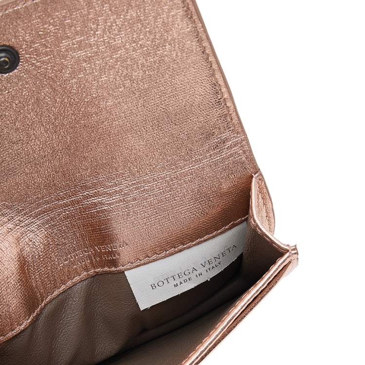 Pre Owned Bottega Veneta Rose Gold Intrecciato Leather Business Card Case