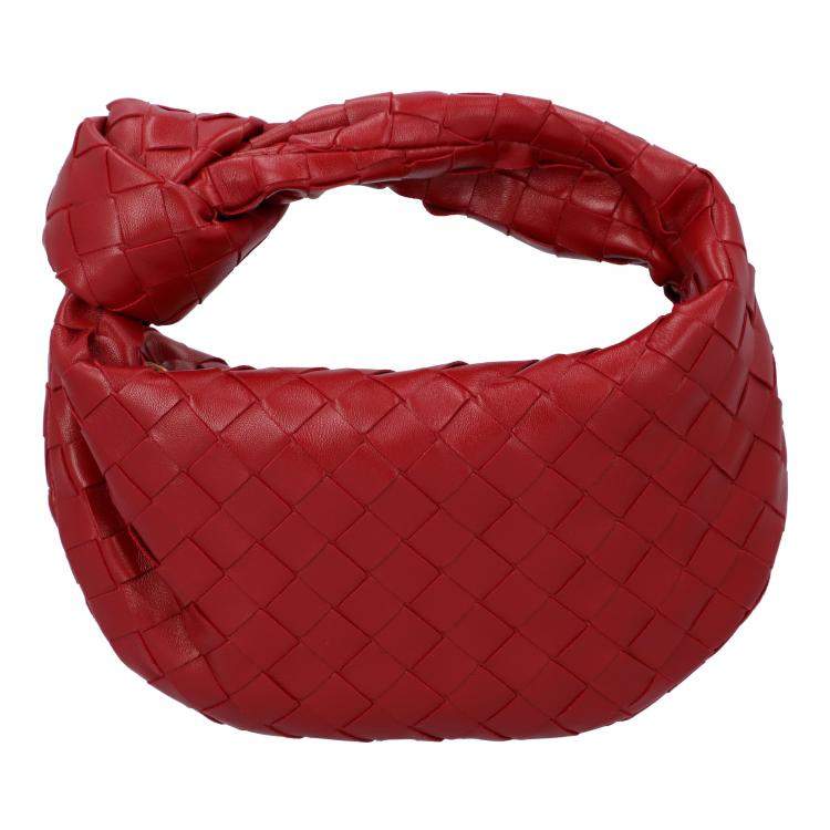 Pre Owned Bottega Veneta Red Leather Intrecciato Mini Jodie Top Handle Bag
