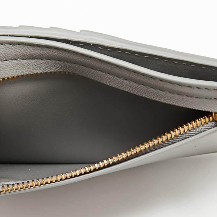 Pre Owned Bottega Veneta Grey Intrecciato Leather Zip Card Holder
