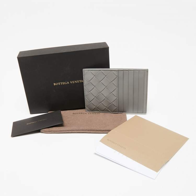 Pre Owned Bottega Veneta Grey Intrecciato Leather Zip Card Holder