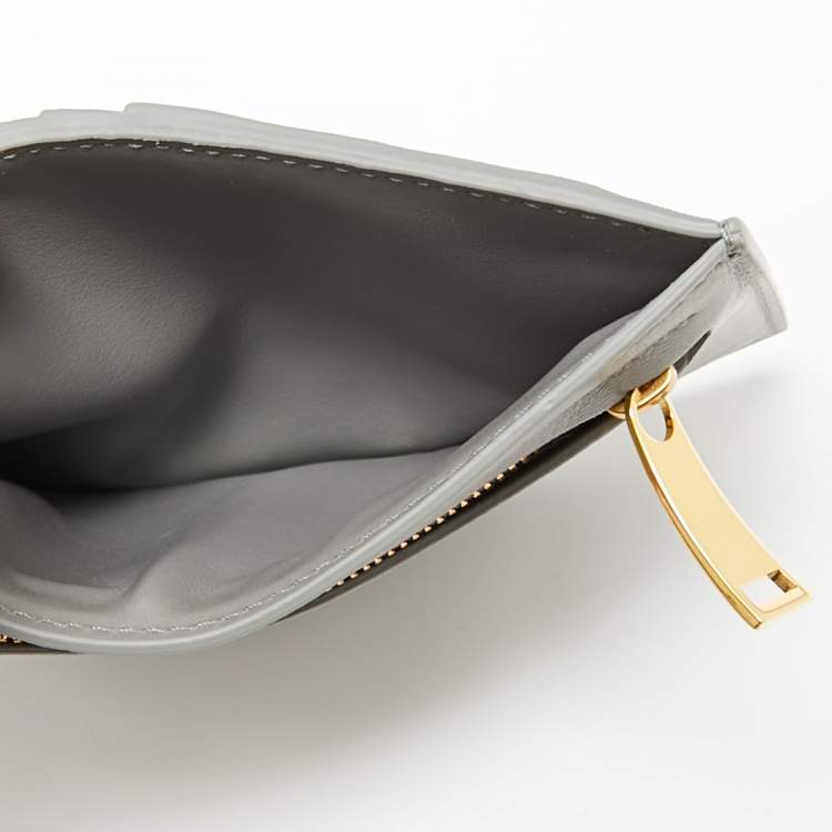 Pre Owned Bottega Veneta Grey Intrecciato Leather Zip Card Holder