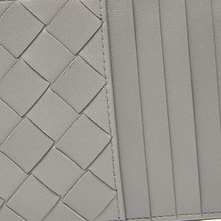 Pre Owned Bottega Veneta Grey Intrecciato Leather Zip Card Holder