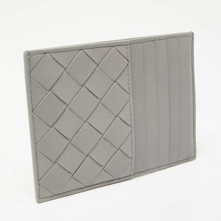 Pre Owned Bottega Veneta Grey Intrecciato Leather Zip Card Holder