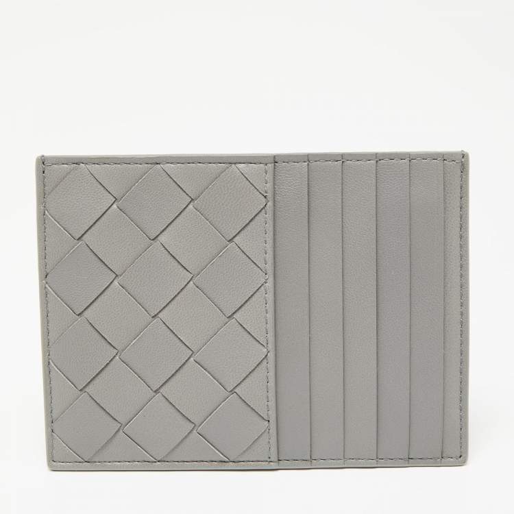 Pre Owned Bottega Veneta Grey Intrecciato Leather Zip Card Holder