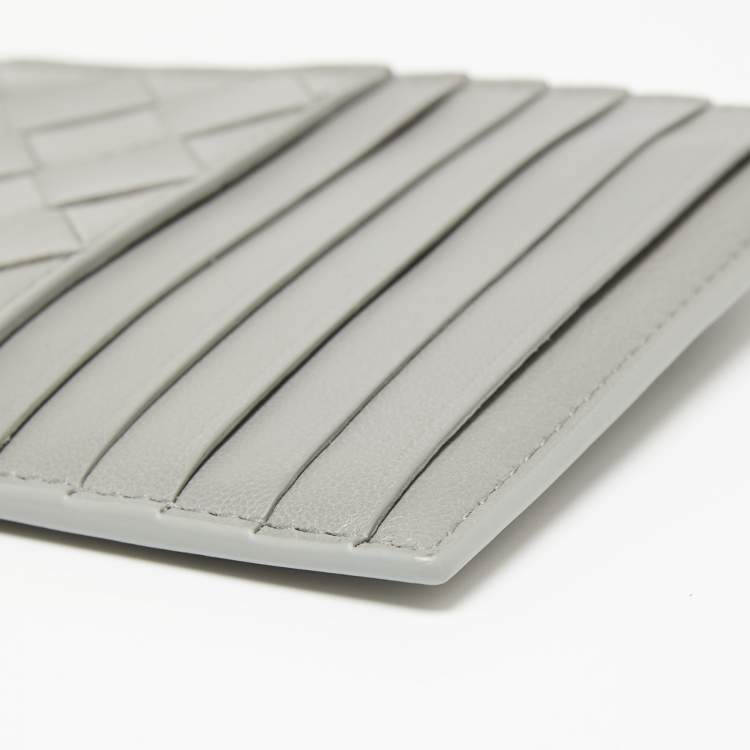 Pre Owned Bottega Veneta Grey Intrecciato Leather Zip Card Holder