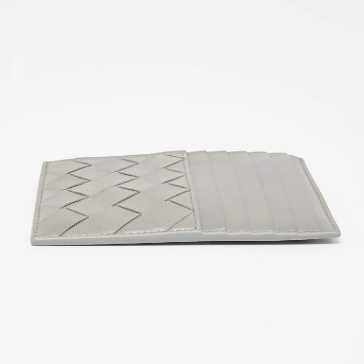 Pre Owned Bottega Veneta Grey Intrecciato Leather Zip Card Holder