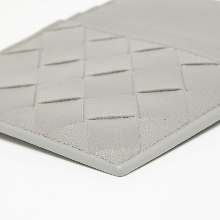 Pre Owned Bottega Veneta Grey Intrecciato Leather Zip Card Holder