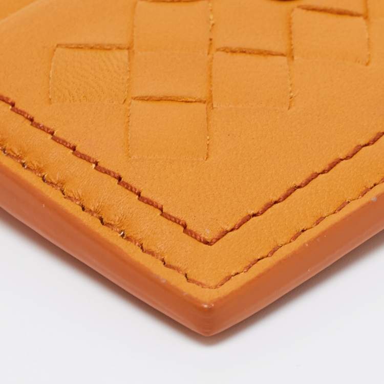 Pre Owned Bottega Veneta Mustard Intrecciato Leather Butterfly Card Holder