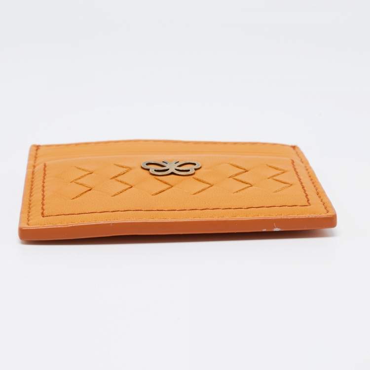 Pre Owned Bottega Veneta Mustard Intrecciato Leather Butterfly Card Holder