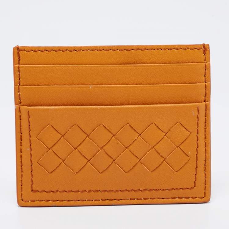 Pre Owned Bottega Veneta Mustard Intrecciato Leather Butterfly Card Holder