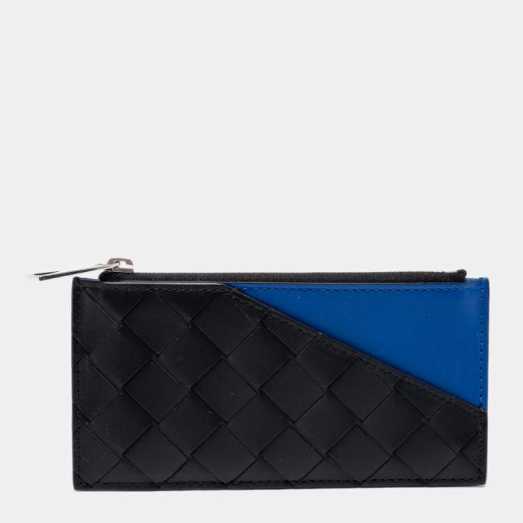 مملوكة مسبقًا Bottega Veneta Black/Blue Intrecciato Leather Card Holder