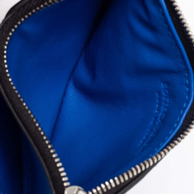 مملوكة مسبقًا Bottega Veneta Black/Blue Intrecciato Leather Card Holder