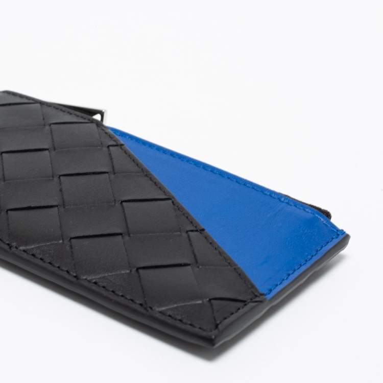 مملوكة مسبقًا Bottega Veneta Black/Blue Intrecciato Leather Card Holder
