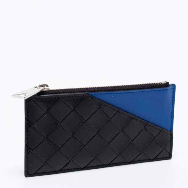 مملوكة مسبقًا Bottega Veneta Black/Blue Intrecciato Leather Card Holder